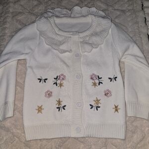 White Floral Embroidered Kids Cardigan 3/4T